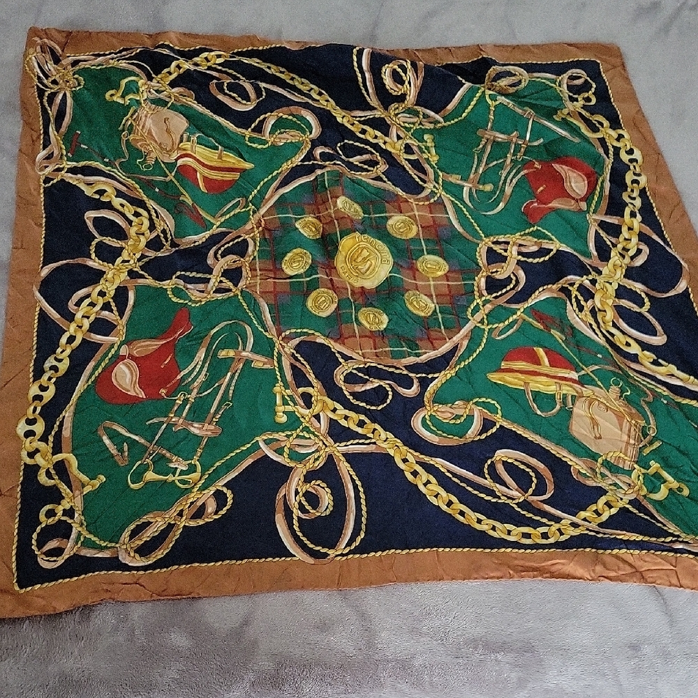 Renoma Paris Womens Equestrian Print Silk Scarf Made In Italy Horse Tack